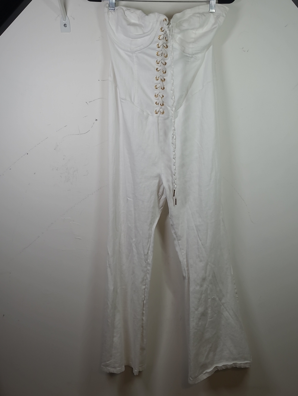 Fashion Nova White Strapless Lace-Up Jumpsuit